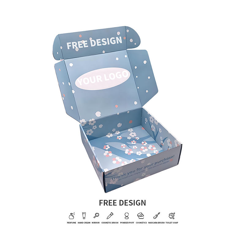 Blå bakgrunn kronblad korrugerte kosmetiske emballasjebokser